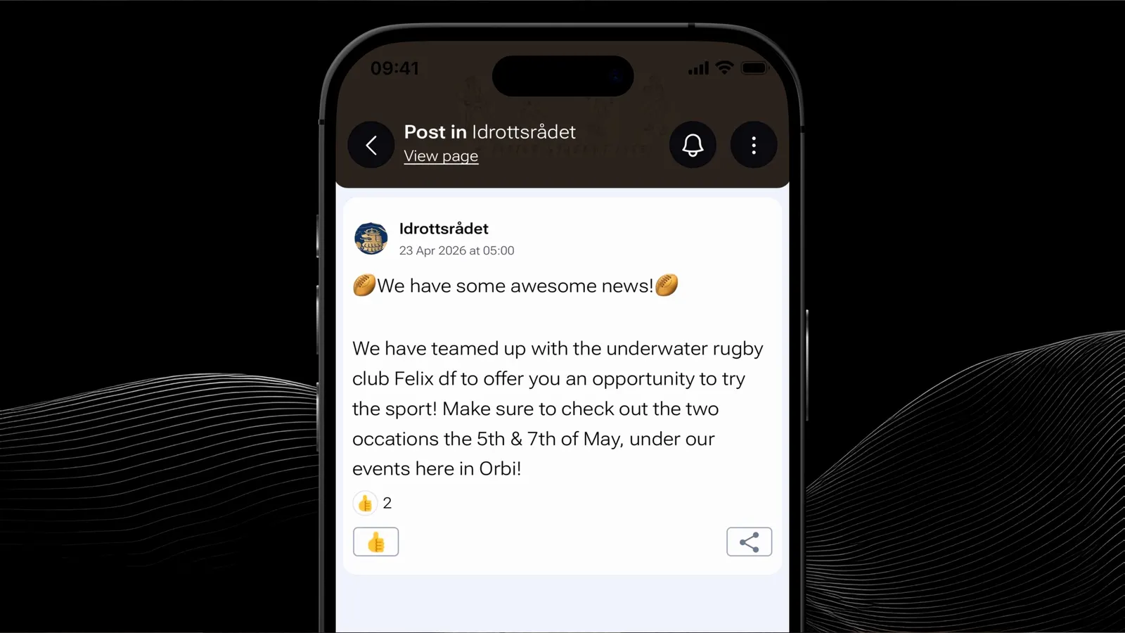 An Idrottsrådet post in the Orbi app.