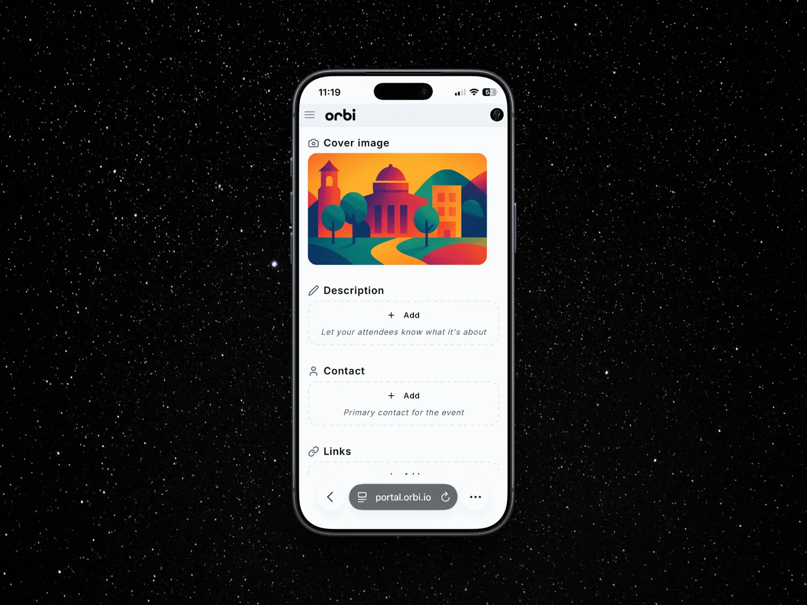 The event form on a phone