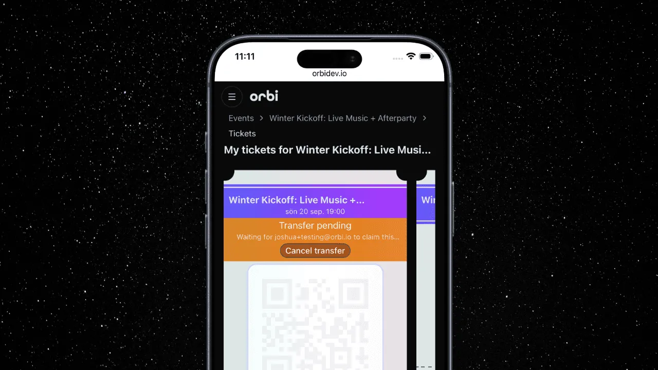 A ticket marked "Transfer pending" with a "Cancel transfer" button