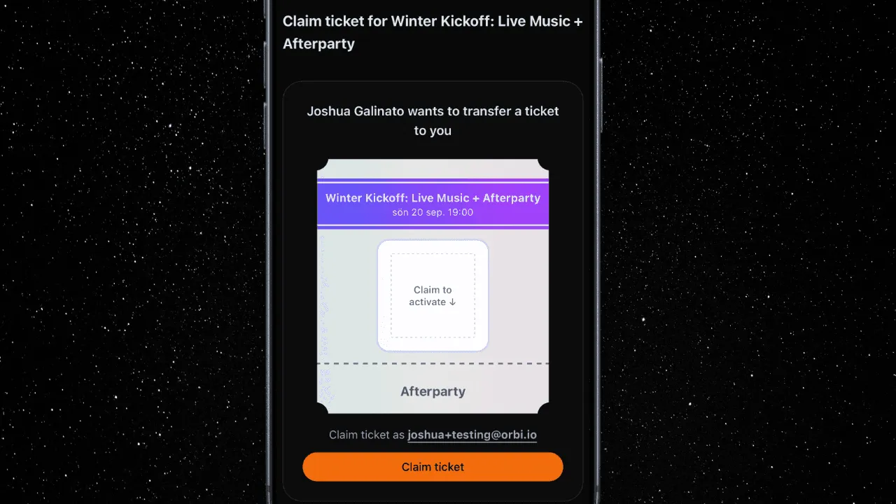 The claim page where the recipient taps "Claim ticket"